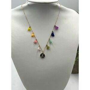 Molly Phillips Multicolor Fringe Tassel Initial K Gold Tone Necklace‎
